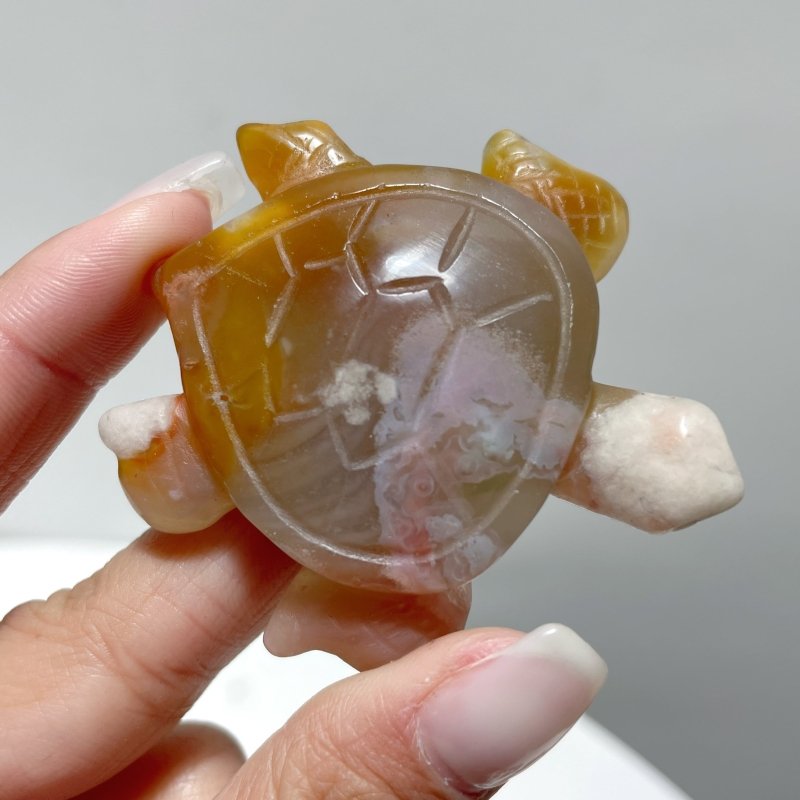 26 Pieces High Quality Sakura Flower Agate Sea Turtle Carving - Wholesale Crystals