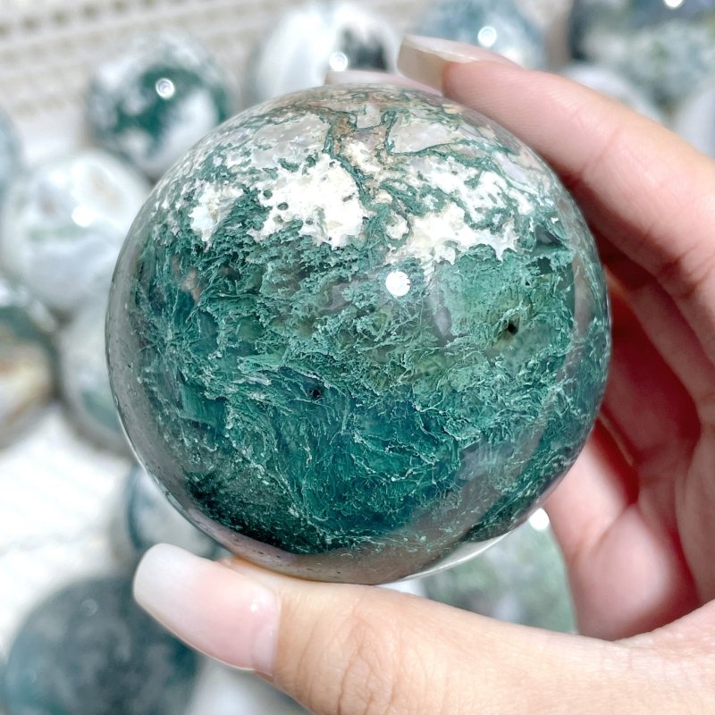 27 Pieces Moss Agate Spheres Ball Closeout - Wholesale Crystals