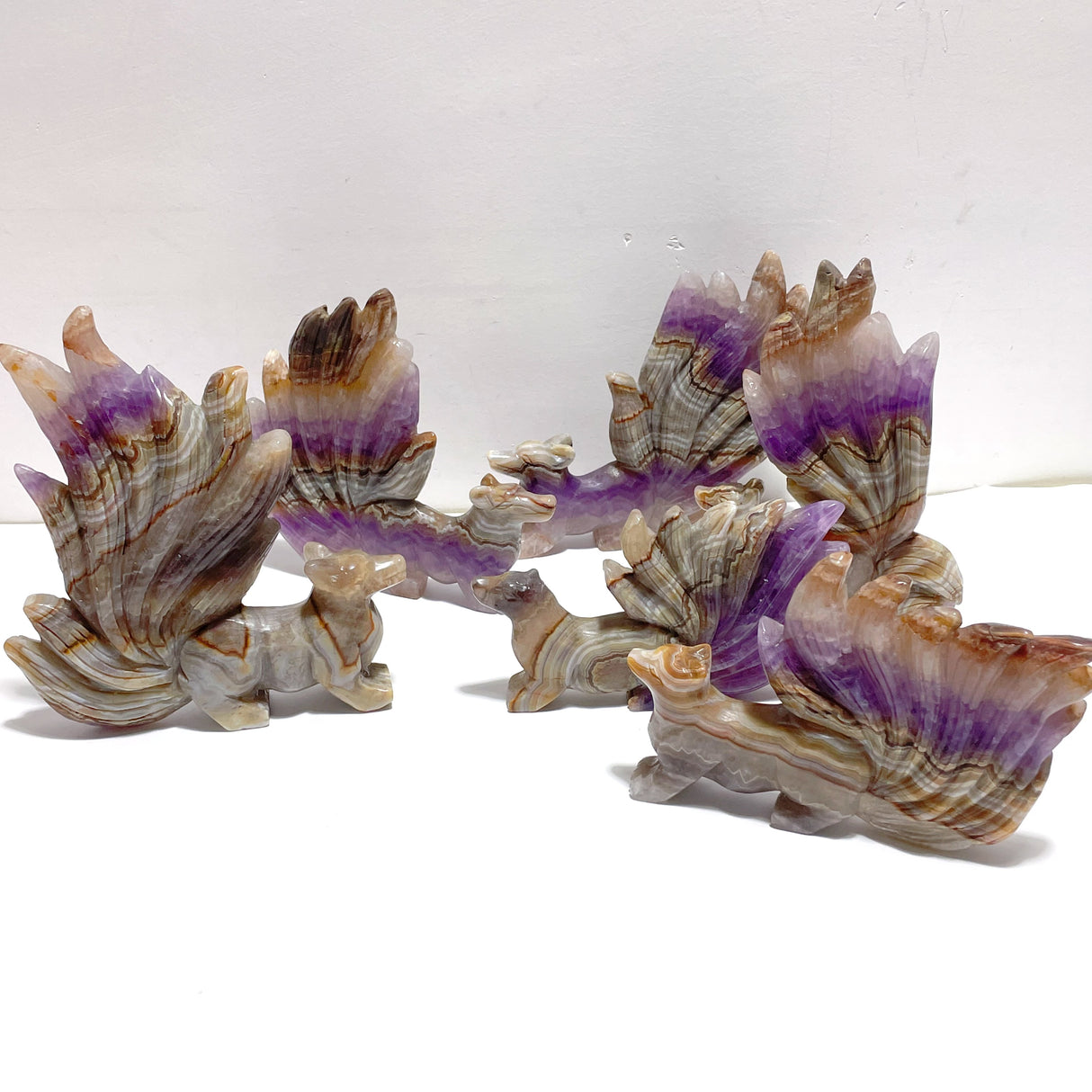 6 Pieces Amethyst Mixed Agate Nine-tailed Fox Carving