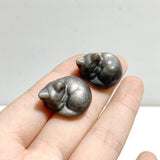 2.4cm Small Silver Sheen Obsidian Sleeping Cat Carving Wholesale