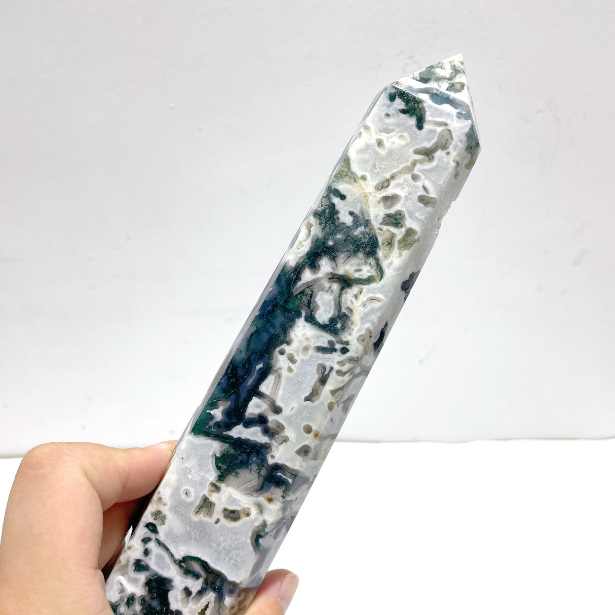 3 Pieces Tall Geode Druzy White Moss Agate Tower Points