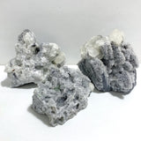 3 Pieces Large Black Clear Quartz Cluster Mixed Calcite Specimen