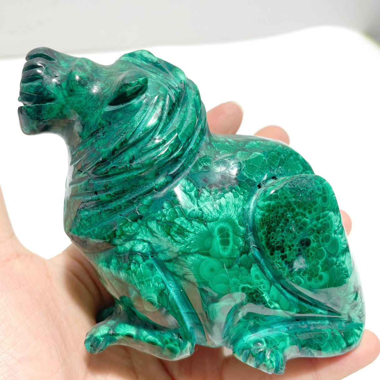 4 Pieces Malachite Lion Carving