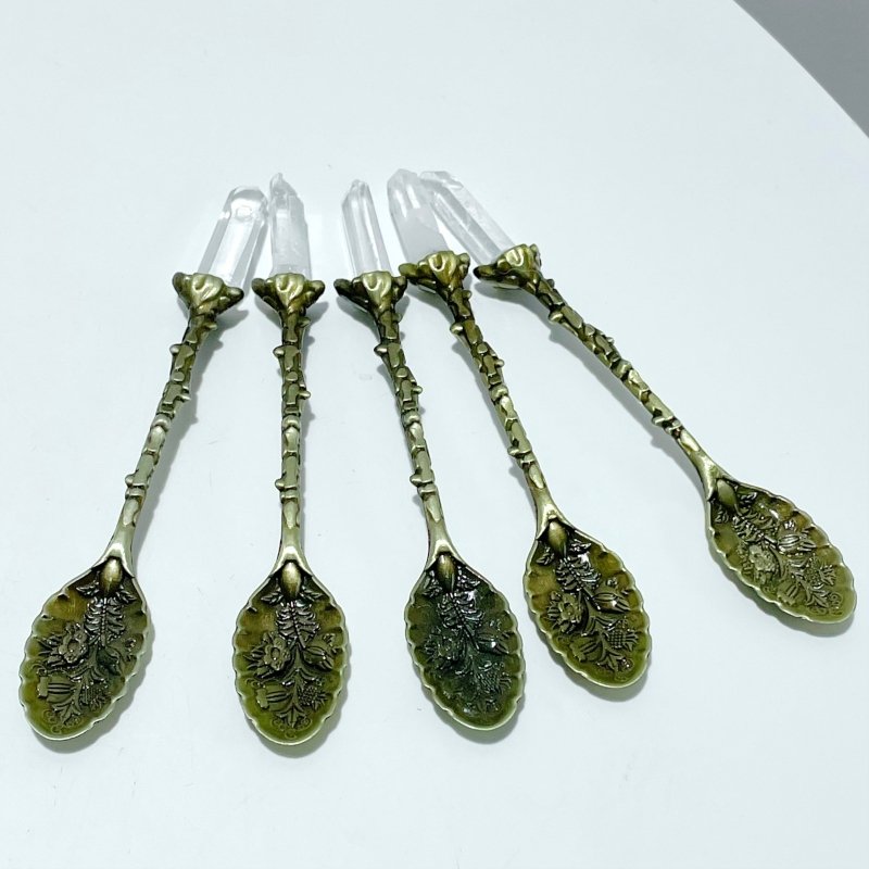 3 Colors Coffee Spoon With Brazil Clear Quartz Points Wholesale - Wholesale Crystals