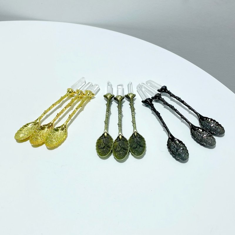 3 Colors Coffee Spoon With Brazil Clear Quartz Points Wholesale - Wholesale Crystals