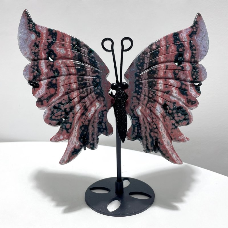 3 Pairs 8th Vein Ocean Jasper Butterfly Wing Carving With Stand #1 - Wholesale Crystals