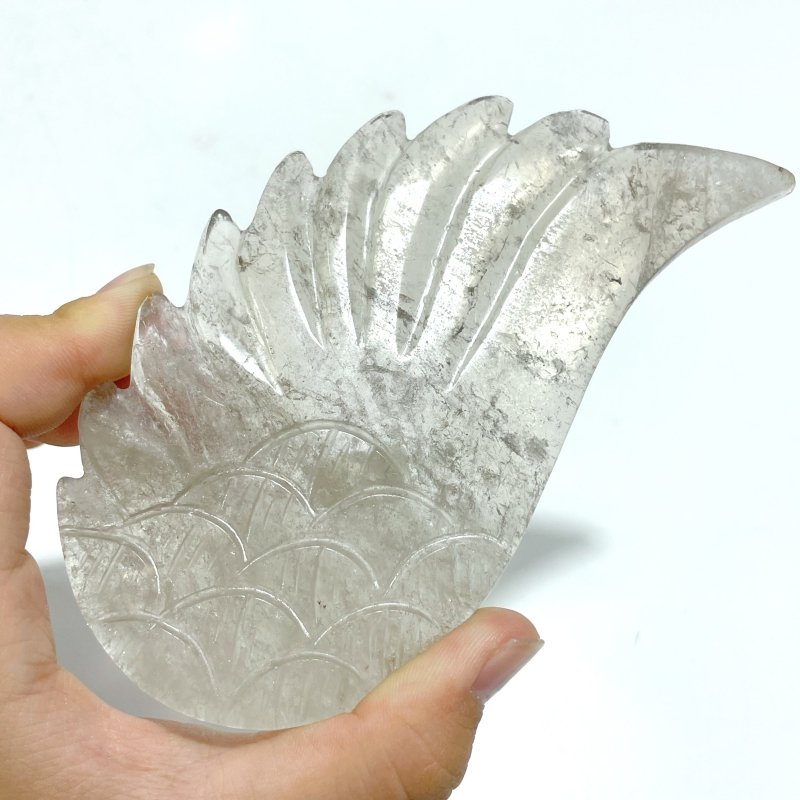 3 Pairs Angel Wing Carving With Stand Clear Quartz Smoky Quartz