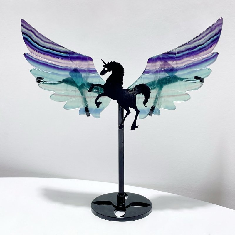 3 Pairs Beautiful Rainbow Fluorite Pegasus Wing Crystal Carving With Stand - Wholesale Crystals