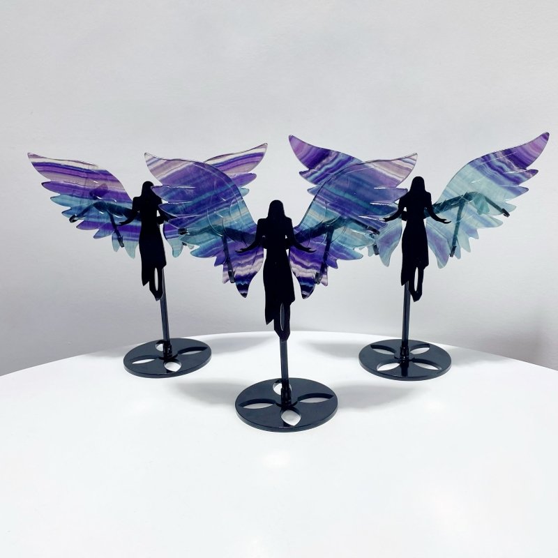 3 Pairs Beautiful Small Fluorite Angel Wing With Stand - Wholesale Crystals