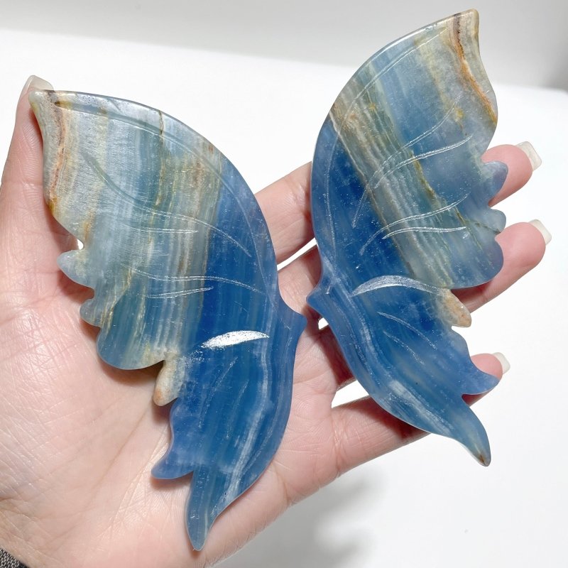 3 Pairs Blue Onyx Butterfly Wing With Stand - Wholesale Crystals