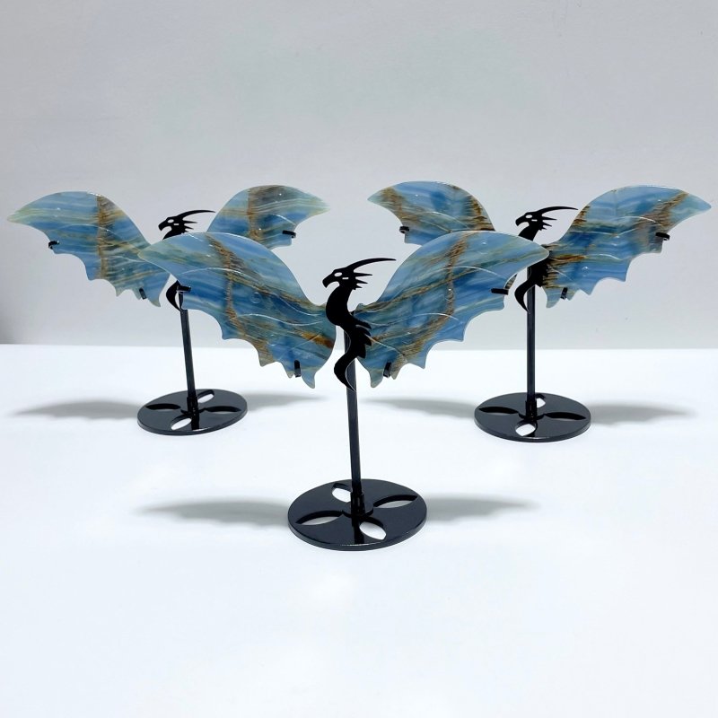 3 Pairs Blue Onyx Flying Dragon Wing With Stand - Wholesale Crystals