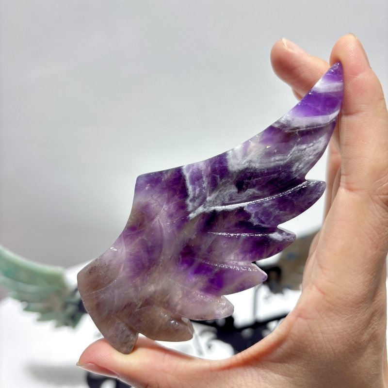 3 Pairs Pegasus Wing Crystal Carving With Stand Chevron Amethyst Trolleite Amazonite - Wholesale Crystals