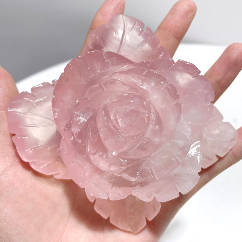 3 Pairs Rose Quartz Flower Carving With Stand - Wholesale Crystals