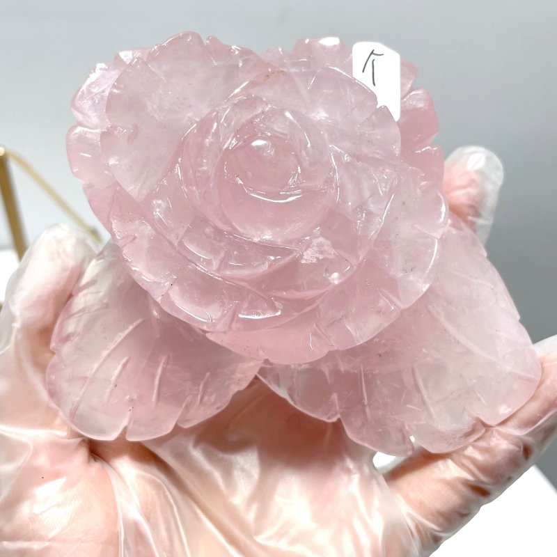 3 Pairs Rose Quartz Small Flower Carving With Stand - Wholesale Crystals