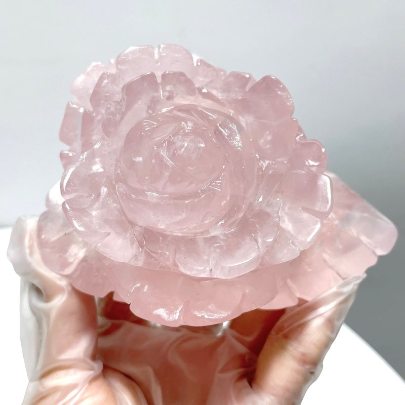 3 Pairs Rose Quartz Small Flower Carving With Stand - Wholesale Crystals