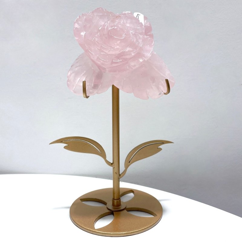 3 Pairs Rose Quartz Small Flower Carving With Stand - Wholesale Crystals