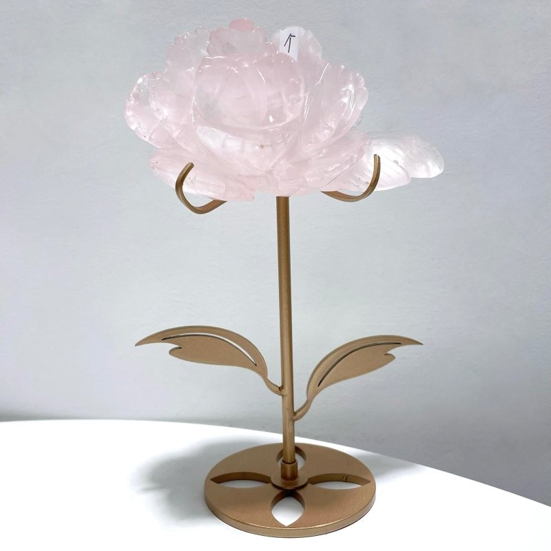 3 Pairs Rose Quartz Small Flower Carving With Stand - Wholesale Crystals