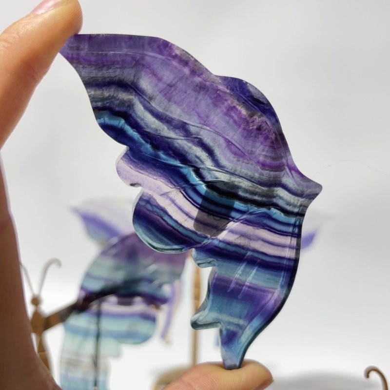 3 Pairs Symmetry Small Butterfly Wing With Stand Fluorite -Wholesale Crystals