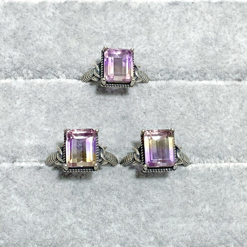 3 Pieces Ametrine Sugar Cube 925 Silver Ring - Wholesale Crystals