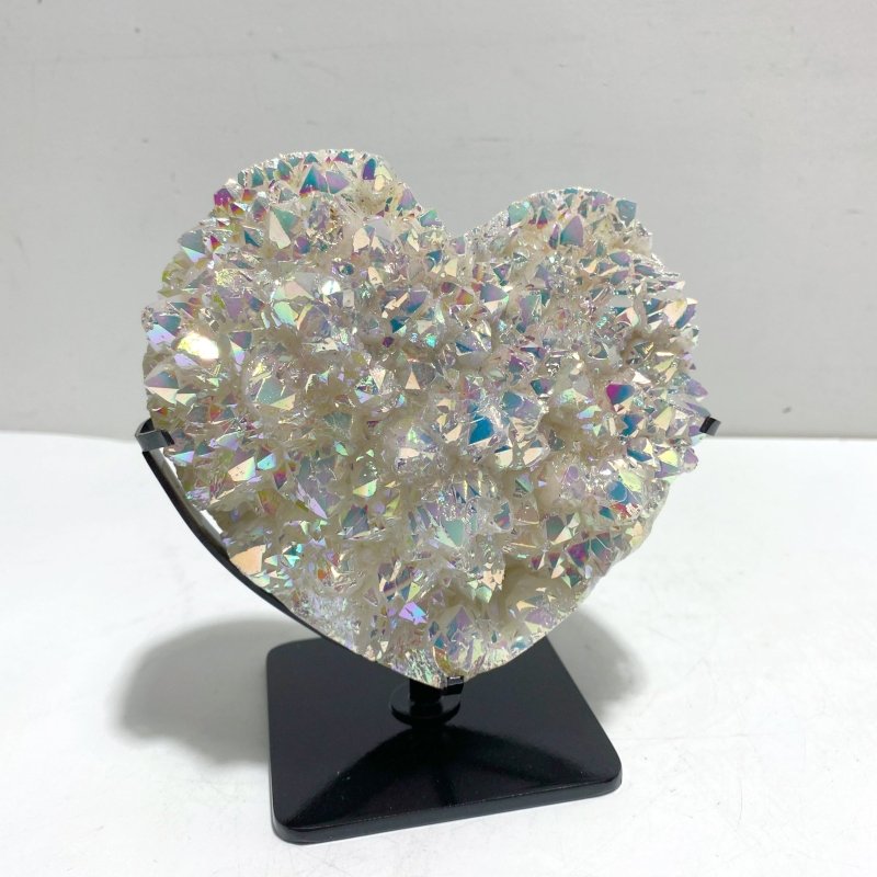 3 Pieces Aura Quartz Cluster Heart With Stand 11 - Wholesale Crystals
