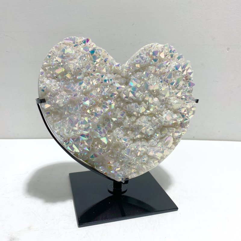 3 Pieces Aura Quartz Cluster Heart With Stand 11 - Wholesale Crystals