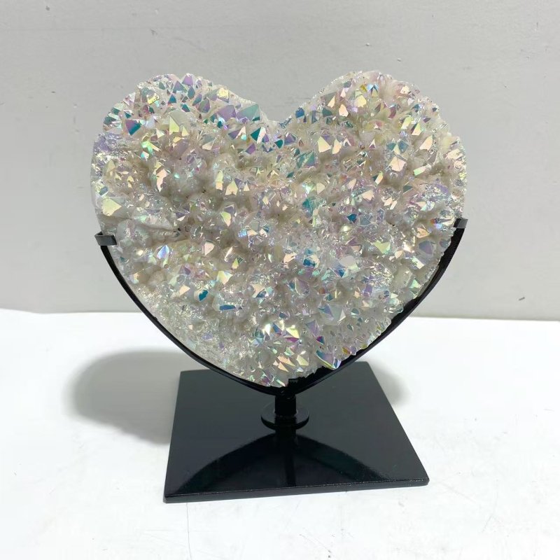 3 Pieces Aura Quartz Cluster Heart With Stand 11 - Wholesale Crystals