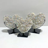 3 Pieces Aura Quartz Cluster Heart With Stand 11 - Wholesale Crystals