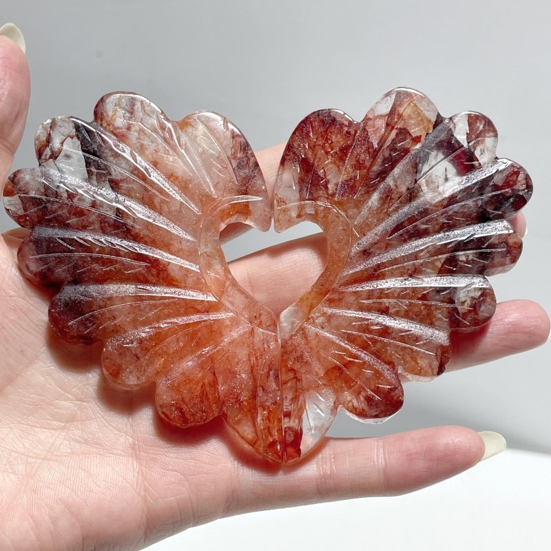 3 Pieces Beautiful Golden Hematoid Quartz Heart Wing Carving With Stand - Wholesale Crystals