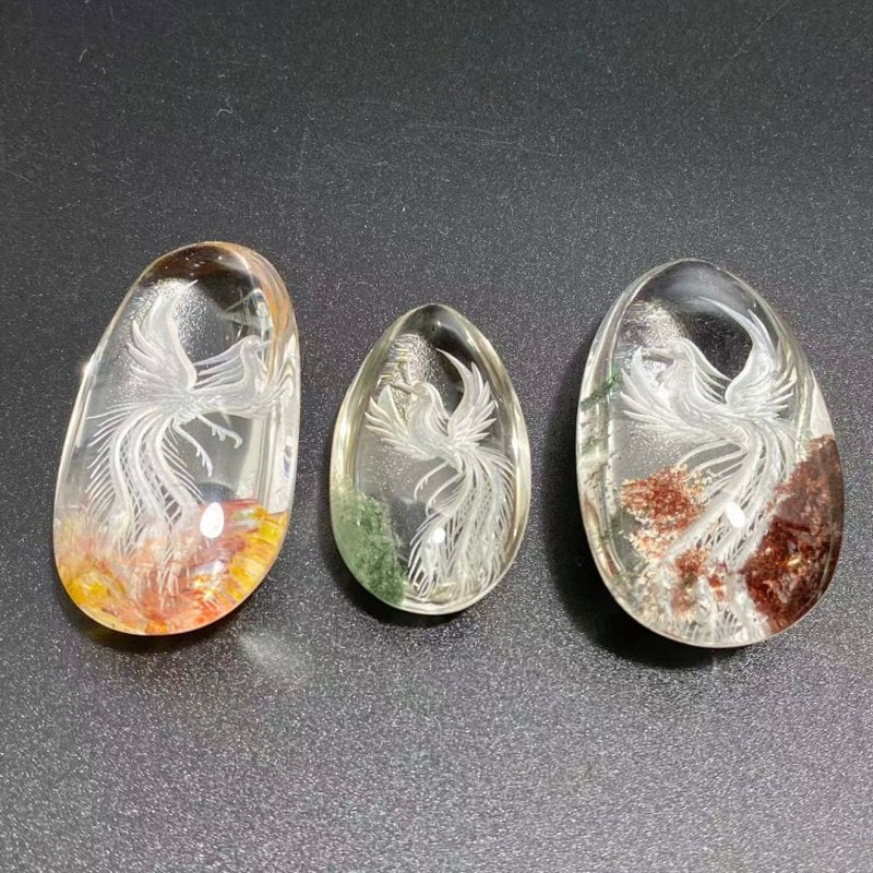 3 Pieces Beautiful Phoenix Garden Quartz Inner Scene Carving -Wholesale Crystals