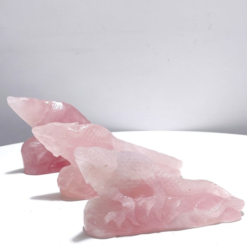 3 Pieces Beautiful Rose Quartz Lizard Carving - Wholesale Crystals