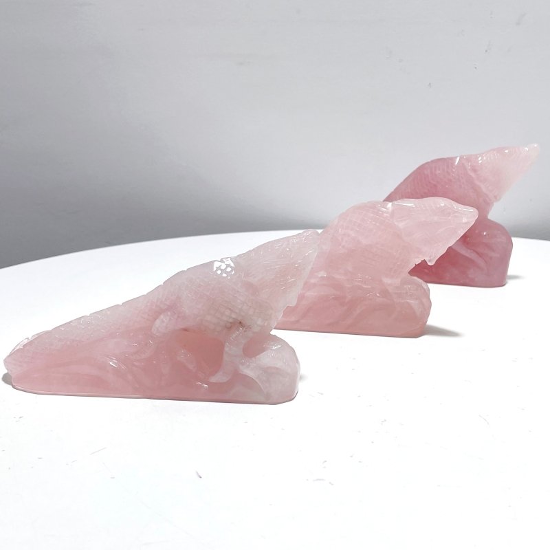 3 Pieces Beautiful Rose Quartz Lizard Carving - Wholesale Crystals