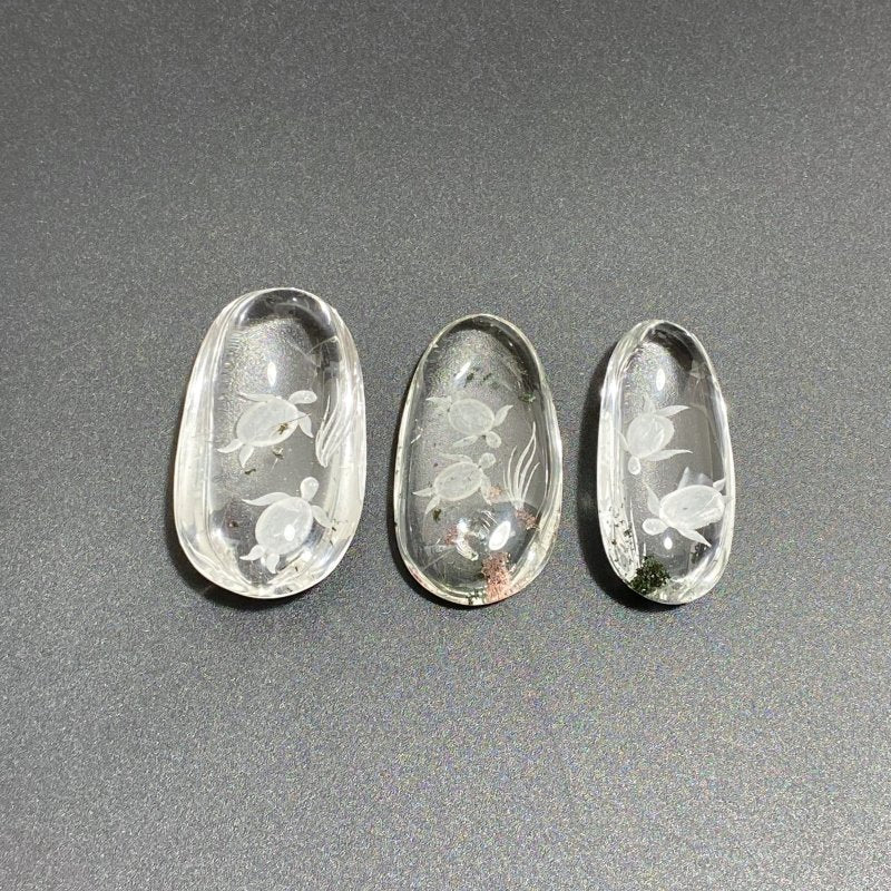 3 Pieces Beautiful Sea Turtle Garden Quartz Inner Scene Carving -Wholesale Crystals