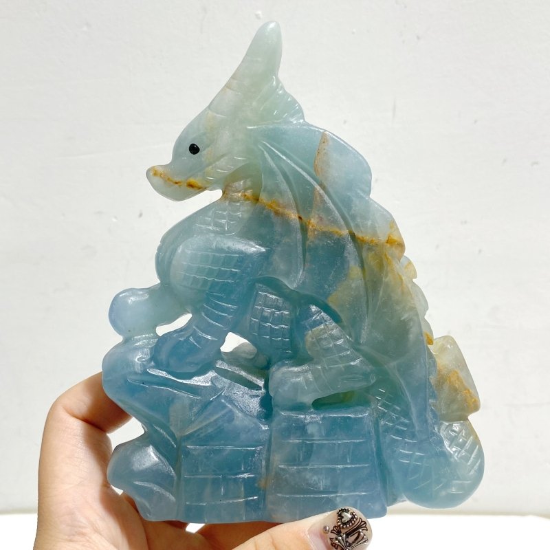 3 Pieces Blue Onyx Flying Dragon Castle Carving -Wholesale Crystals