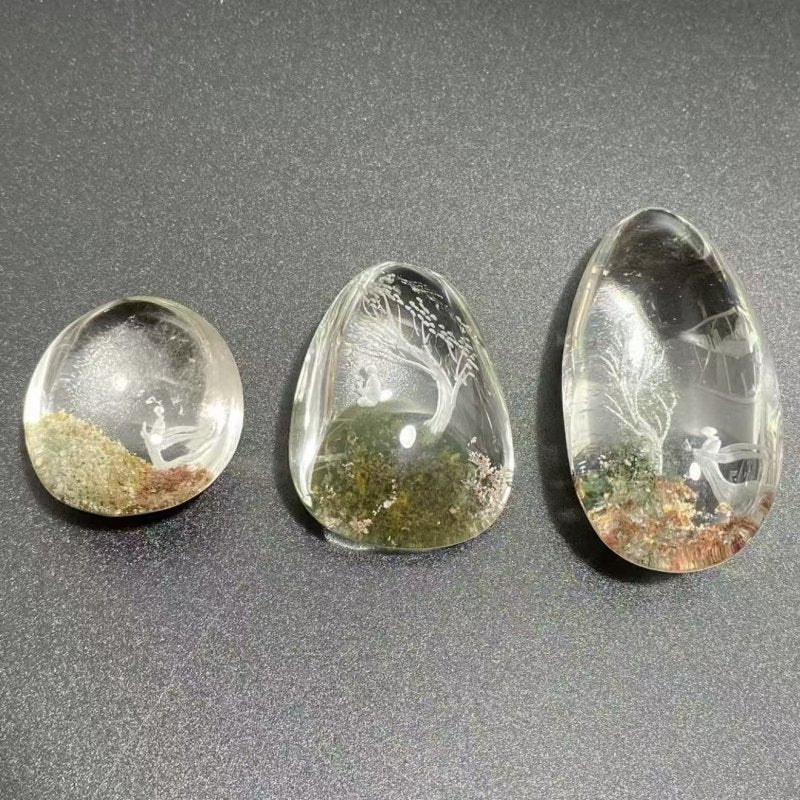 3 Pieces Buddhist Monk Bodhi Kensho Garden Quartz Inner Scene Carving -Wholesale Crystals