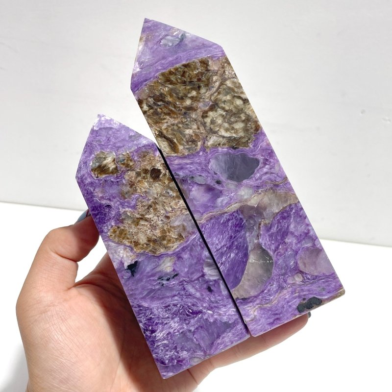 3 Pieces Charoite Four - sided Tower Point - Wholesale Crystals