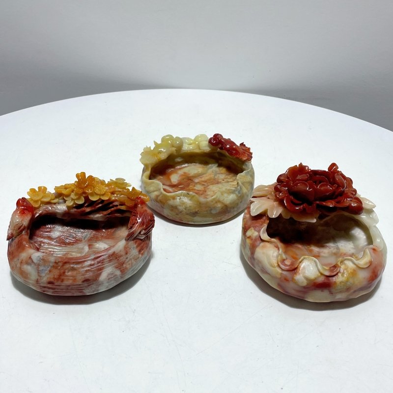 3 Pieces Colorful Jasper Bowl Hand Carving Home Decor - Wholesale Crystals