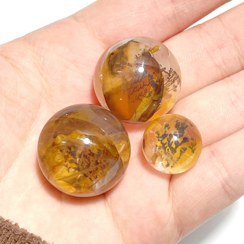 3 Pieces Golden Hematoid Quartz Tree Crystal Dendritic Quartz Spheres For Collection - Wholesale Crystals