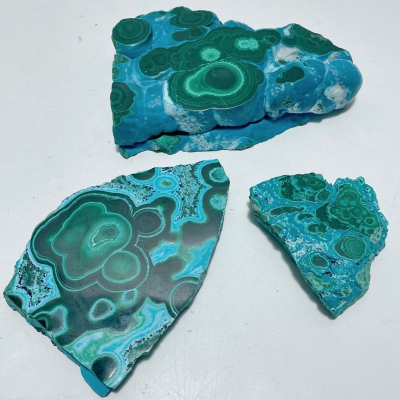 3 Pieces High Quality Chrysocolla Mixed Malachite Slab Specimen - Wholesale Crystals