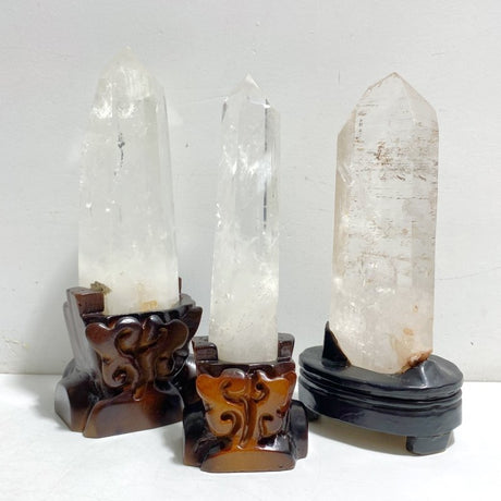 3 Pieces Large Clear Quartz Points With Stand - Wholesale Crystals