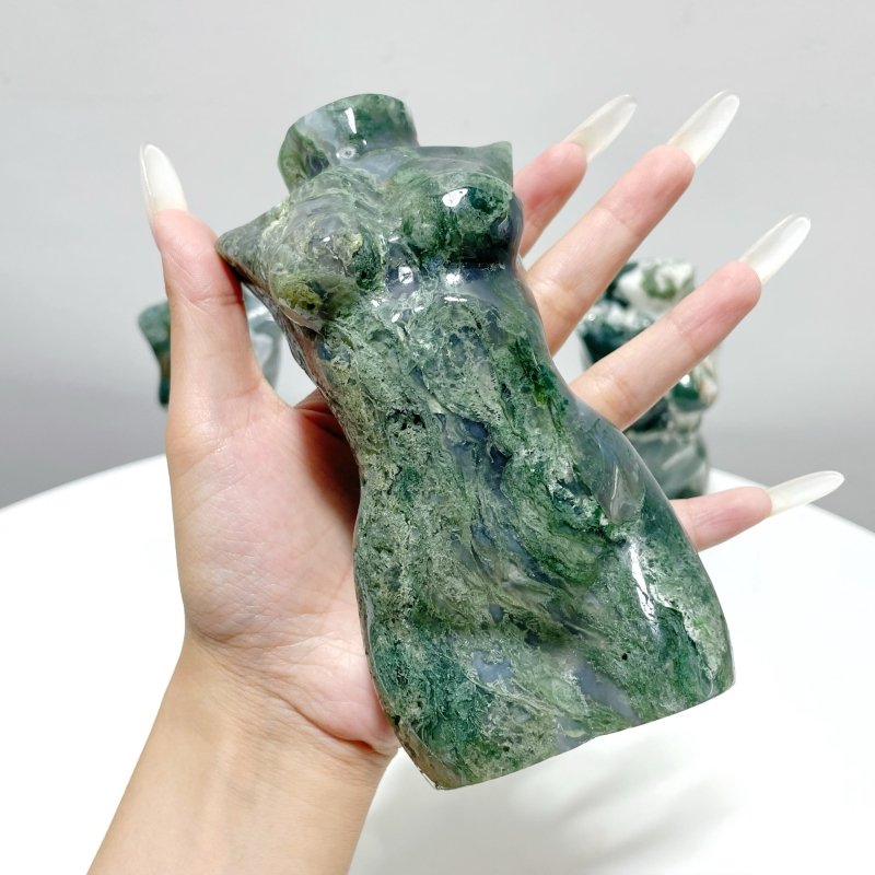 3 Pieces Large Moss Agate Goddess Carving - Wholesale Crystals