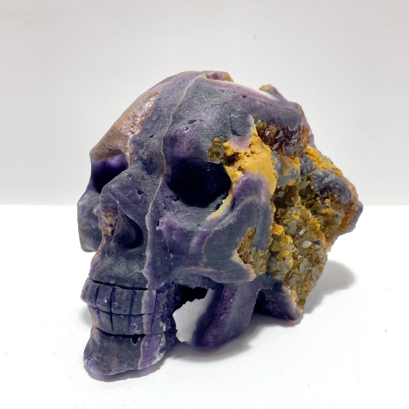 3 Pieces Large Purple Fluorite Skull Carving - Wholesale Crystals