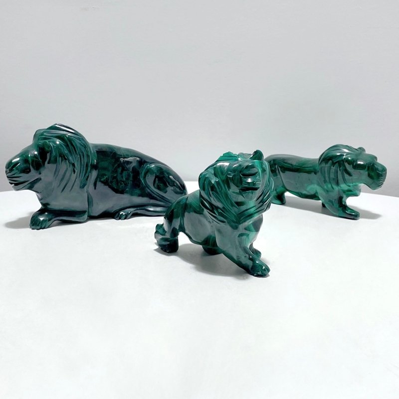 3 Pieces Malachite Lion Carving - Wholesale Crystals