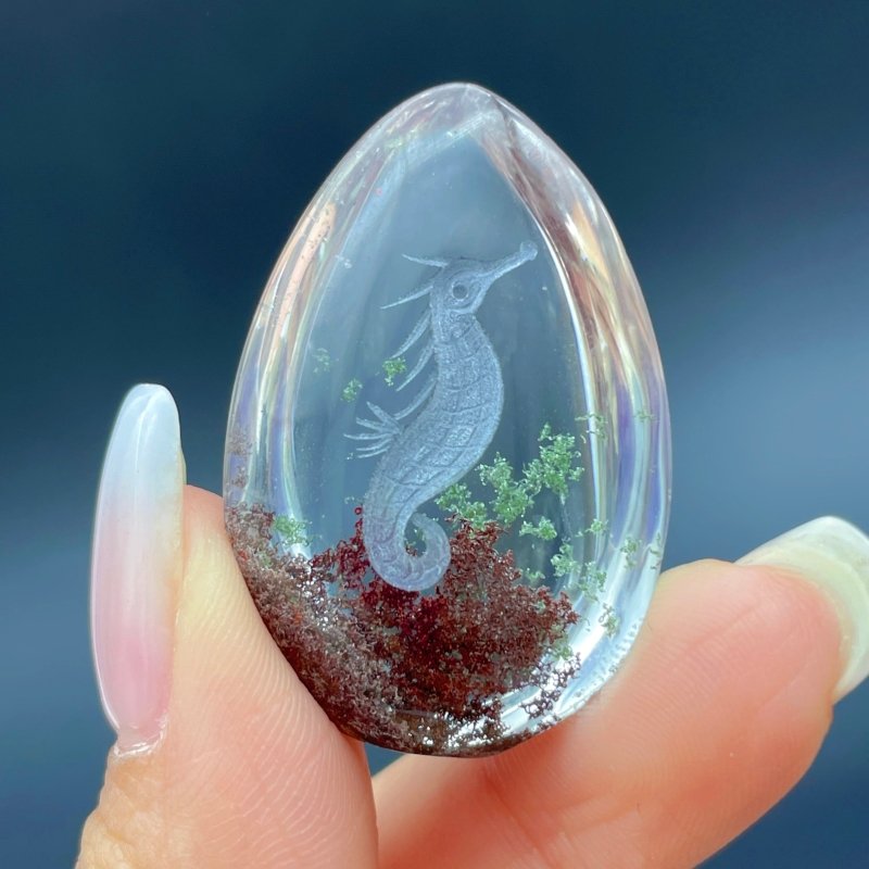 3 Pieces Unique Seahorse Garden Quartz Inner Scene Carving - Wholesale Crystals