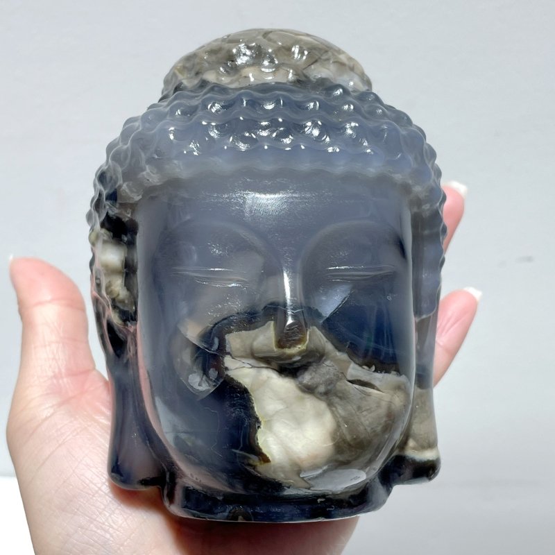 3 Pieces Volcano Agate Buddha Head Carving(UV - Reactive) - Wholesale Crystals