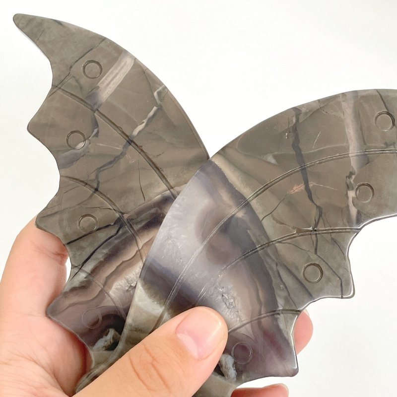 3 Pieces Volcano Agate Flying Dragon Carving With Stand (UV Reactive)(Crack) - Wholesale Crystals