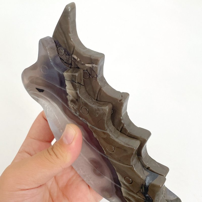 3 Pieces Volcano Agate Flying Dragon Carving With Stand (UV Reactive)(Crack) - Wholesale Crystals