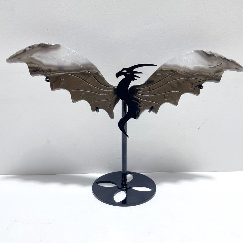 3 Pieces Volcano Agate Flying Dragon Carving With Stand (UV Reactive)(Crack) - Wholesale Crystals