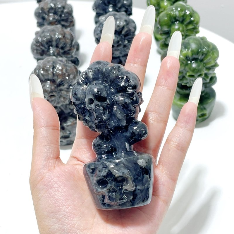 3 Types Skull Sunflower Carving Wholesale Green Jade Yooperlite Larvikite - Wholesale Crystals