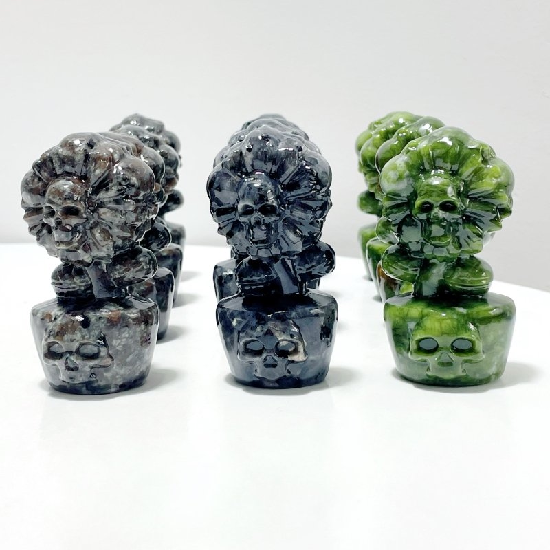 3 Types Skull Sunflower Carving Wholesale Green Jade Yooperlite Larvik