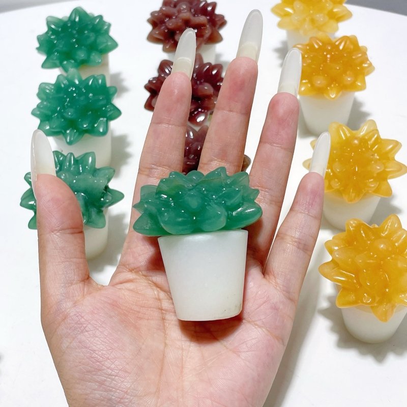 3 Types Succulent Potted Plants Carving Wholesale Yellow Calcite Straw